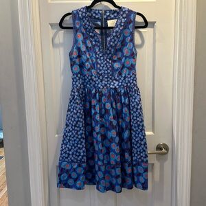 EUC Kate Spade Mini Dress Sz 8 Blue Tangier Floral Sleeveless VNeck Crepe Pocket